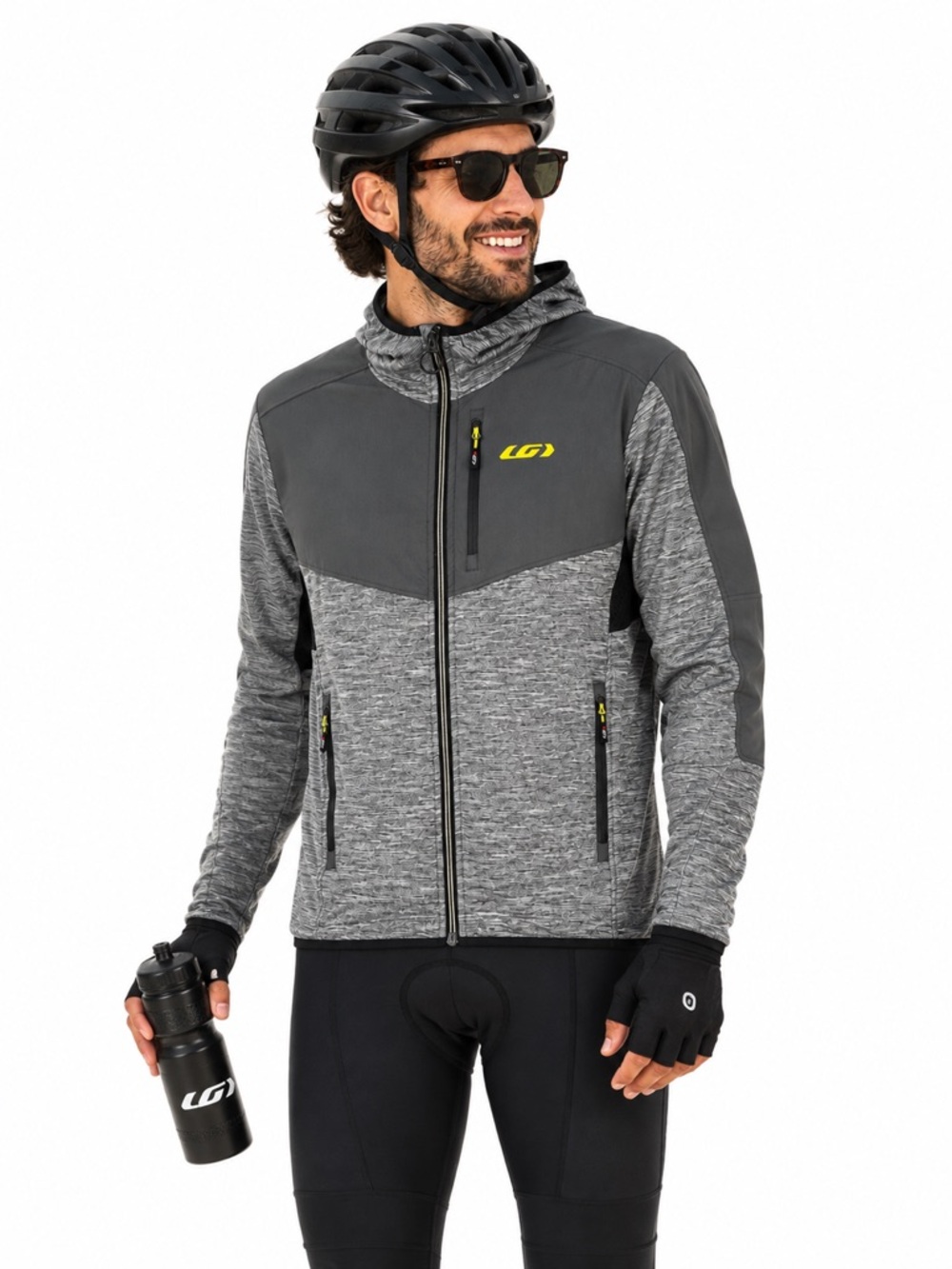 Louis Garneau Mid Season Cycling Jacket Gray Hooded Performance Large